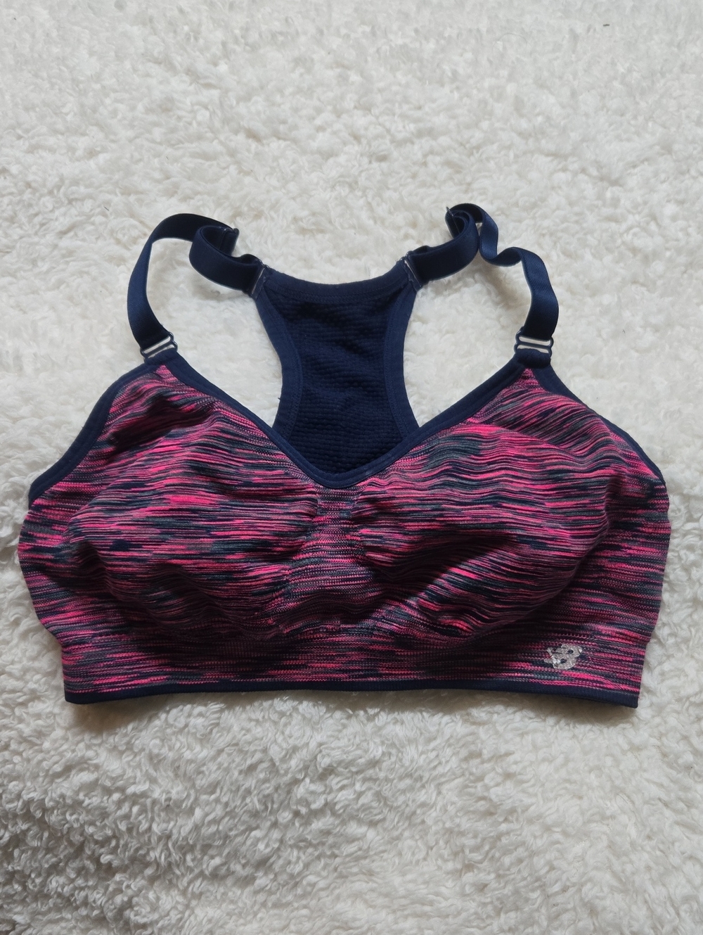 New Balance Pink and Navy Space-Dye Racerback Sports Bra